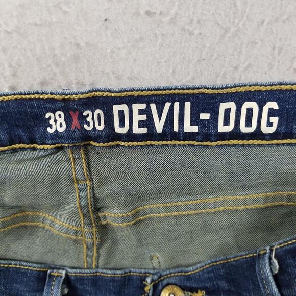 Devil-Dog Dungarees Jeans Mens 38x30 Blue Slim Fit Stretch Denim Five Pocket - Picture 11 of 14